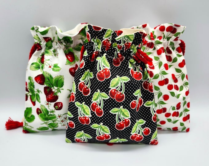 Cherry Strawberry Drawstring Fabric Gift Bag