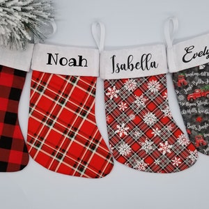 Personalized Mini Plaid Christmas Stocking: Embroidered Cotton Ornament