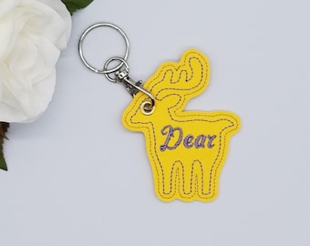 Personalized Animal Keychain, Kids Deer Name Tag, Custom Embroidery Keychain, Bag Name Tag, Zipper Pull, made in Texas USA