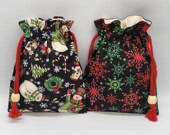 Snowman Snowflake Christmas Drawstring Bag