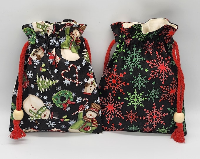 Snowman Snowflake Christmas Drawstring Bag