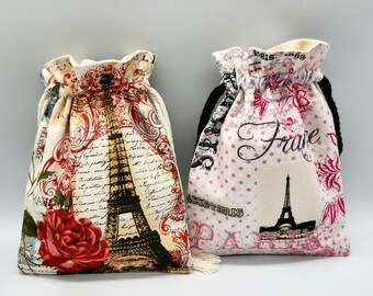 Romantic Paris Drawstring Fabric Gift Bag