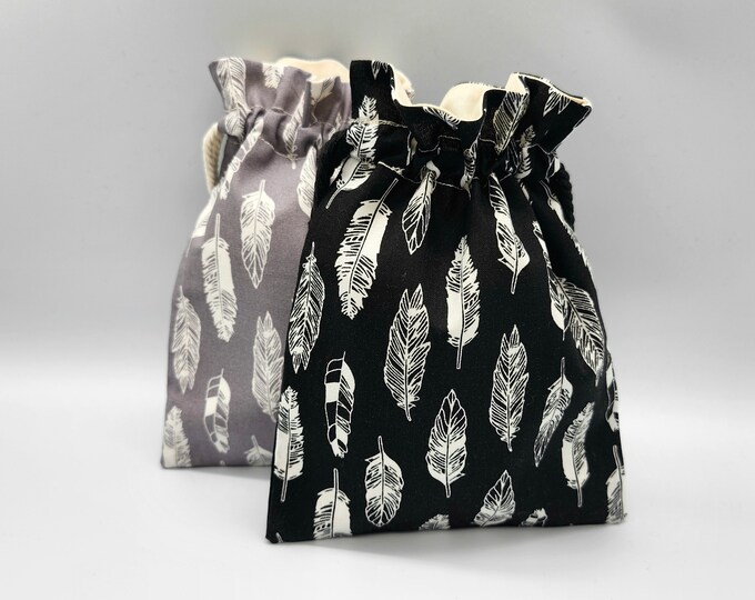 Bird Feather Drawstring Fabric Gift Bag