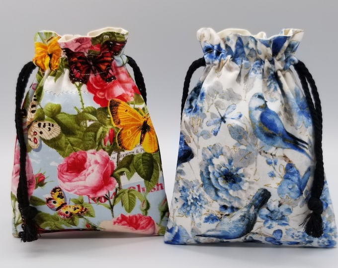 Blue Bird and Butterflies Drawstring Bag