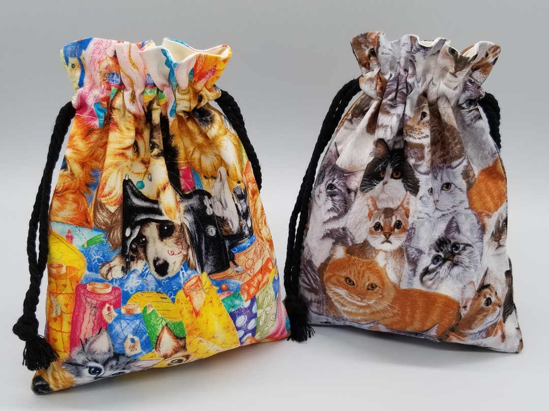 Reusable Drawstring Bag Cat Gift Bag 2layer Toy Bag Cosmetic Bag