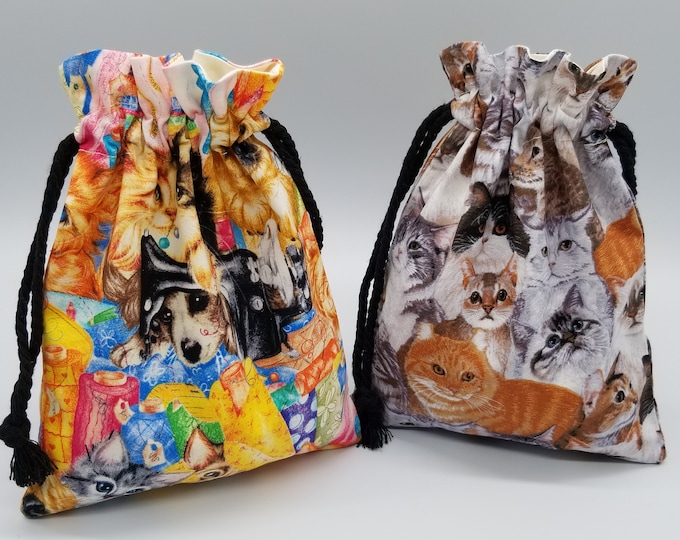 Cat and Puppy Drawstring Bag