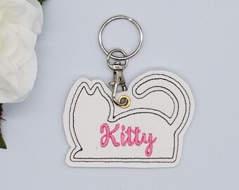Personalized Animal Keychain, Kids Kitty Cat Name Tag, Custom Embroidery Keychain, Bag Name Tag, Zipper Pull, made in Texas USA