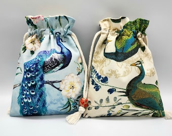 Peacock Drawstring Fabric Gift Bag
