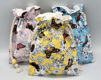 Butterfly Flower Drawstring Fabric Bag