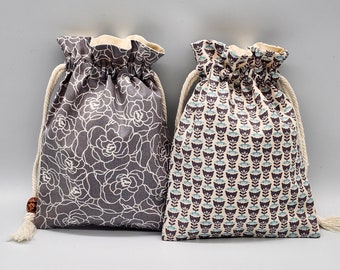 Gray Flower Drawstring Fabric Gift Bag