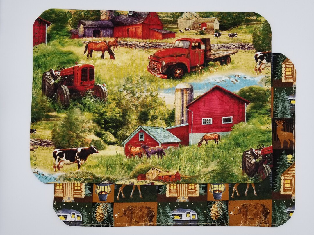 Reversible Placemats for Dining Table, Farmhouse, Spring Forest, Cotton