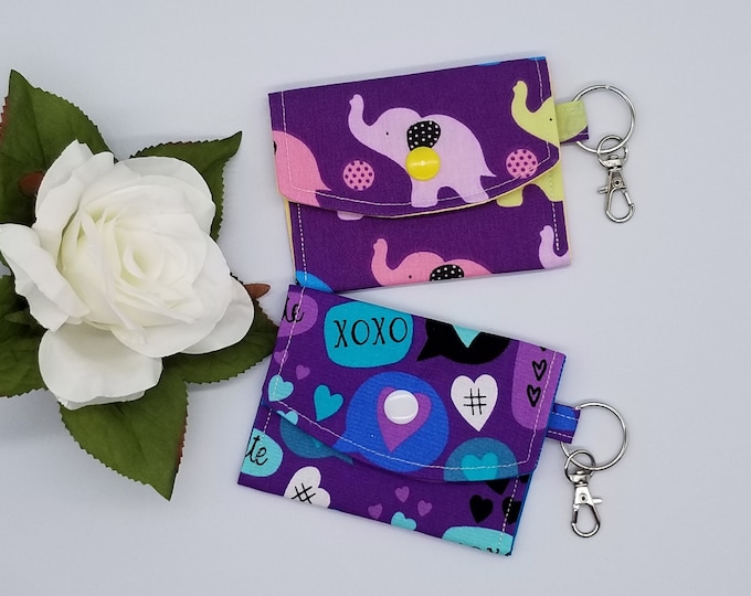 Purple Heart and Elephant Card Wallet Keychain