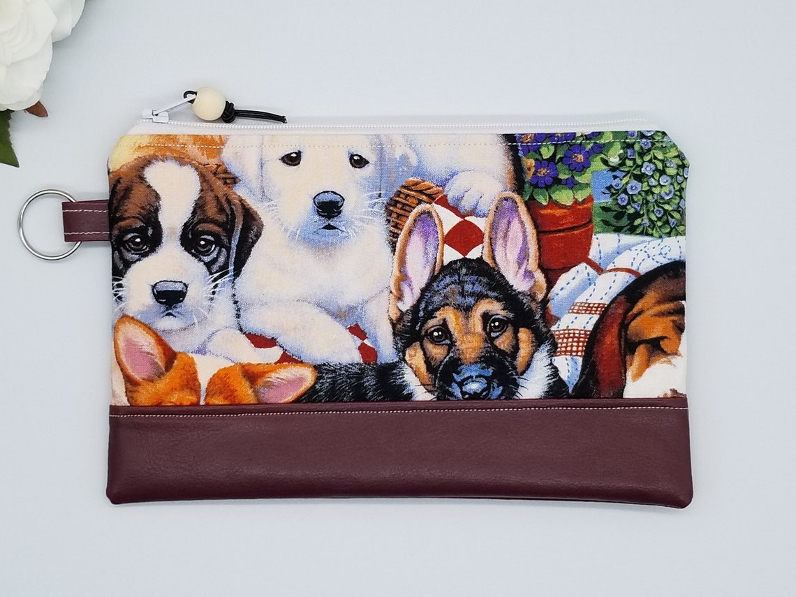 Personalized Zipper Bag Puppy Dog Zipper Pouch Cosmetic Bag Etsy