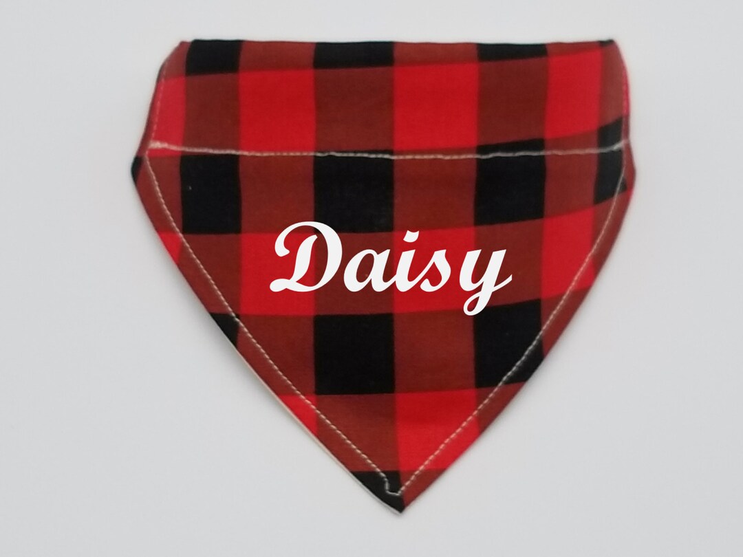 Personalized Dog Bandana With Name Red Black Plaid Over the Etsy