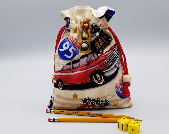 Reusable Fabric Gift Bag with Drawstring, Car Pouch