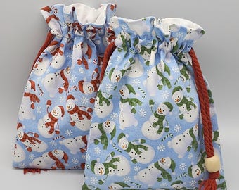 Snowman Drawstring Fabric Gift Bag