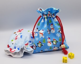 Reusable Fabric Gift Bag, Blue Christmas