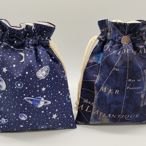 Cotton Drawstring Bag: Map & Star Universe Print, Reusable Toy Bag, Texas Made