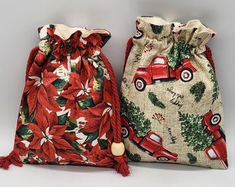 Red Truck Leave Christmas Drawstring Bag
