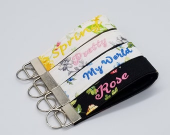 Personalized Wristlet Keychain Flower fabric