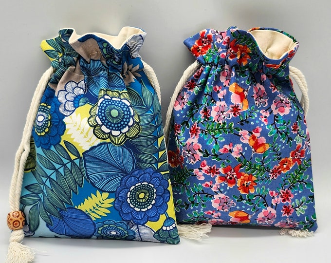 Blue Flower Drawstring Fabric Gift Bag