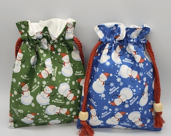 Snowman Drawstring Fabric Gift Bag