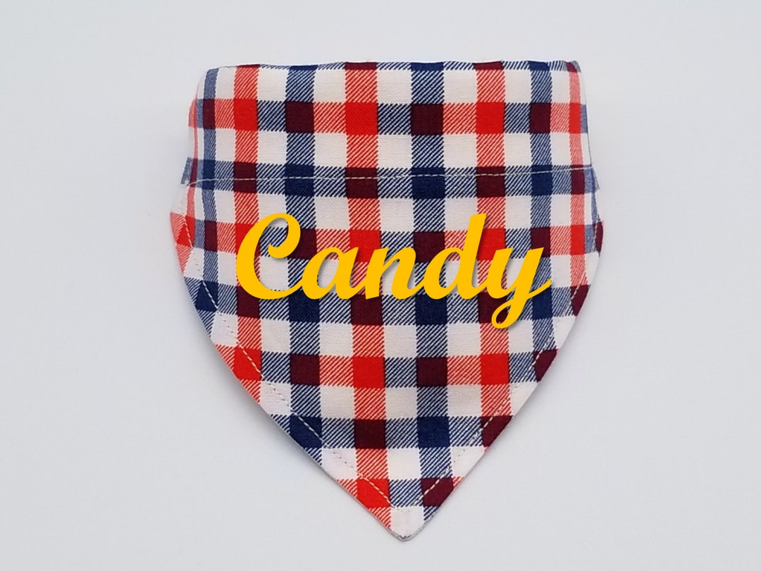 Personalized Dog Bandana With Name Red Blue Plaid Over the Etsy