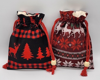 Red Deers Christmas Drawstring Gift Bag