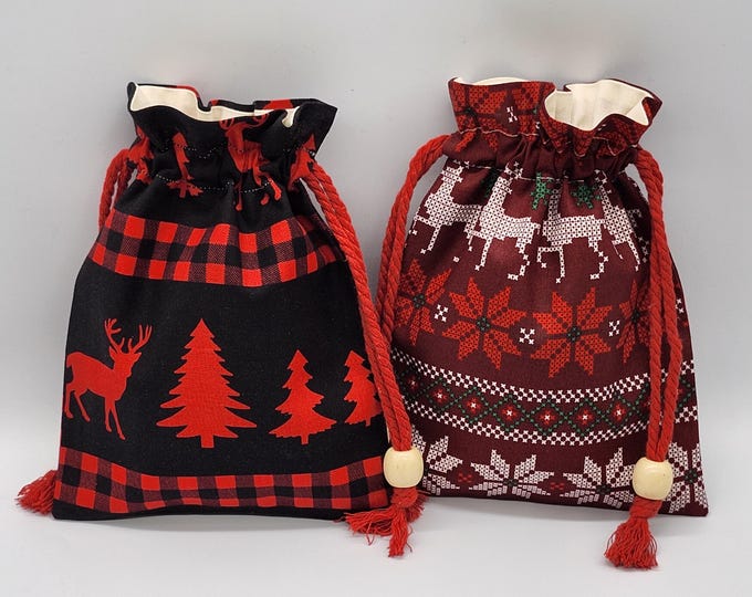Red Deers Christmas Drawstring Gift Bag