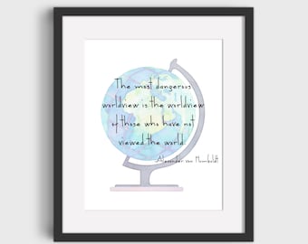 Travel Worldview Alexander von Humboldt Quote Globe Inspirational Printable Download Office Home Wall Decor Print 5x7 8x10 11x14 16x20 A4