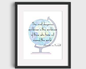 Travel Worldview Alexander von Humboldt Quote Globe Inspirational Printable Download Office Home Wall Decor Print 5x7 8x10 11x14 16x20 A4