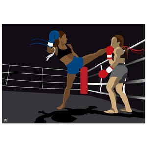 Female Thai Boxers Leaving Everything In The Ring - Metal Print