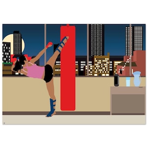 Female Kickboxing Training At Night. Martial Arts Is Life - Metal Print