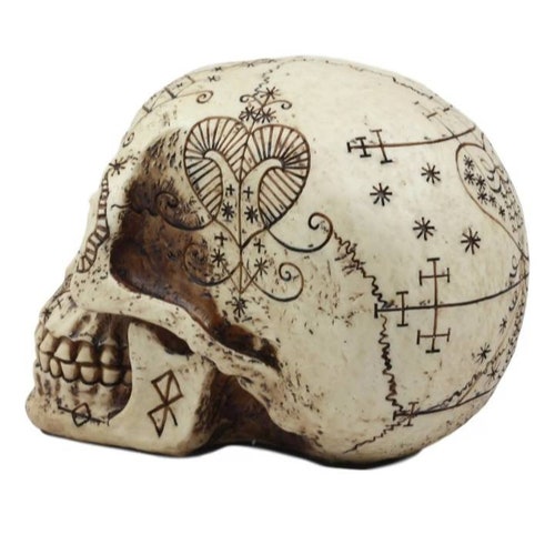 Skull With Veves, Ancient Voodoo Symbols, shops Voodoo, Shrine Decor, Papa Legba, Baron Samedi, Altar Decor, Offerings, Haitian Voodoo Free 1ozOil