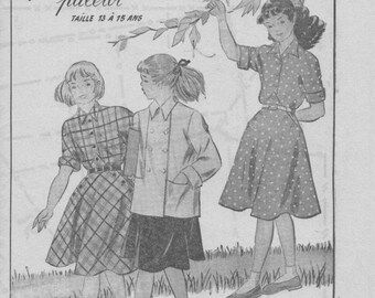 vintage sewing pattern, child 13 years old 15 years old, 1952, dress and palletot