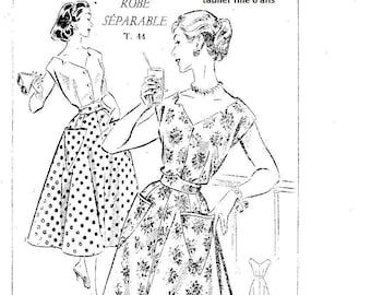 vintage rockabilly sewing pattern, 1957: detachable set skirt + top + apron girl 6 years old pdf