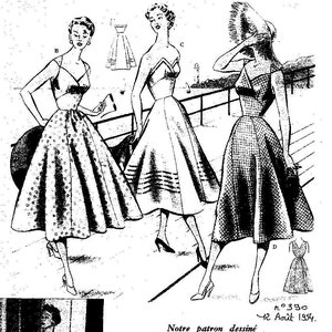 Vintage-Rockabilly-Schnittmuster, Ihre Mode von 1954, hervorragendes Kleid, 2 Versionen, T44. PDF