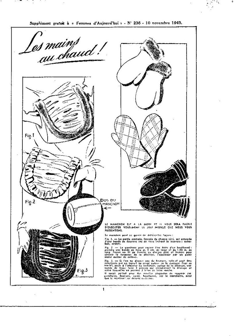 vintage pattern, 1949 women of today: mittens, beguin muff image 1