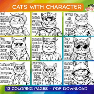 Cats with Character Coloring Book | Trace and Color Cat Color Pages | 12 Fun and Unique Cat Coloring Pages – Digital Download (PDF)