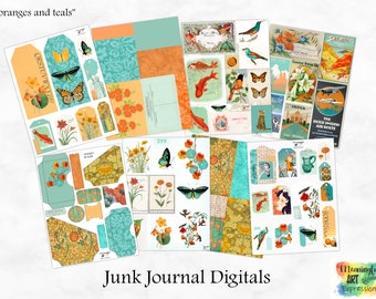 Junk Journal Digitals « Orange et bleu sarcelle »