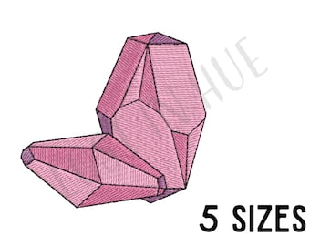 May include: Pink crystal geometric design with a 3D effect.  The design is made up of two crystals, one larger than the other.  The crystals are a light pink color with a darker pink outline.  The text "5 SIZES" is below the crystals.