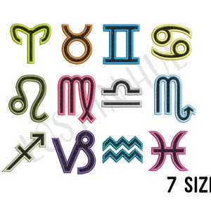 Zodiac Signs Embroidery Design SET - Astrological Embroidery Design File - Aquarius, Aries, Cancer, Capricorn, Gemini, Leo, Libra, Pisces