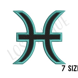 Diseño de bordado del signo zodiacal de Piscis - Archivo de diseño de bordado de la máquina de Piscis - Signo de Piscis 2 Colores - Bordado de glifos del zodiaco - Signo solar
