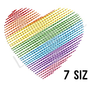 Rainbow Heart Embroidery Design - Love is Love Gay Pride Machine Embroidery Design File - 4x4 inch hoop - Rainbow Heart 7 sizes