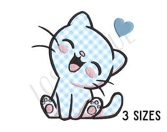 Applique Cat Embroidery Design - Cute Happy Cat Applique Machine Embroidery Design File - 3 taglie - Cute Embroidery Pattern