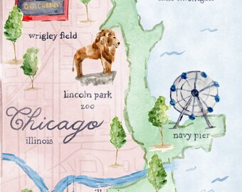 Watercolor Chicago Map (North Version)
