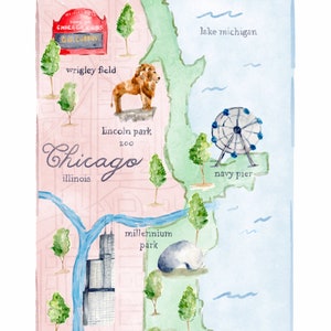 Chicago Aquarell Karte (Digitaler Download)