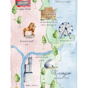 Carte de Chicago avec point de repère et noms/date supplémentaires