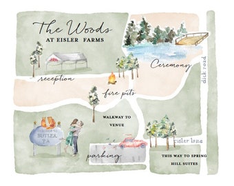 Custom Watercolor Wedding Map - Digital Downlaod