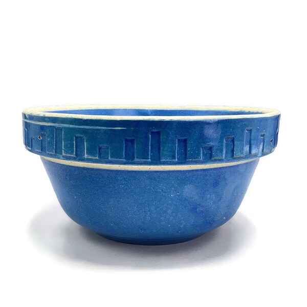 Vintage Blue Stoneware Ceramic Mixing Bowl * Farmhouse Kitchen